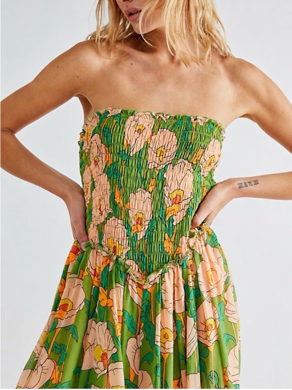 Free People Floral Strapless Jumpsuit | Smocked Wide Leg Boho One Piece